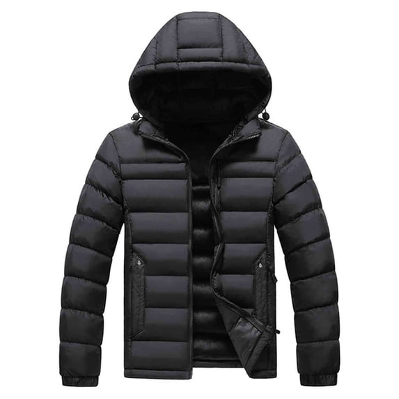 DayScoop Mens Jacket Fashion Parkas Big & Tall Solid Color Casual Long Sleeve Thickened Detachable Cap Full Zip Hooded Pocket Winter Warm Coat