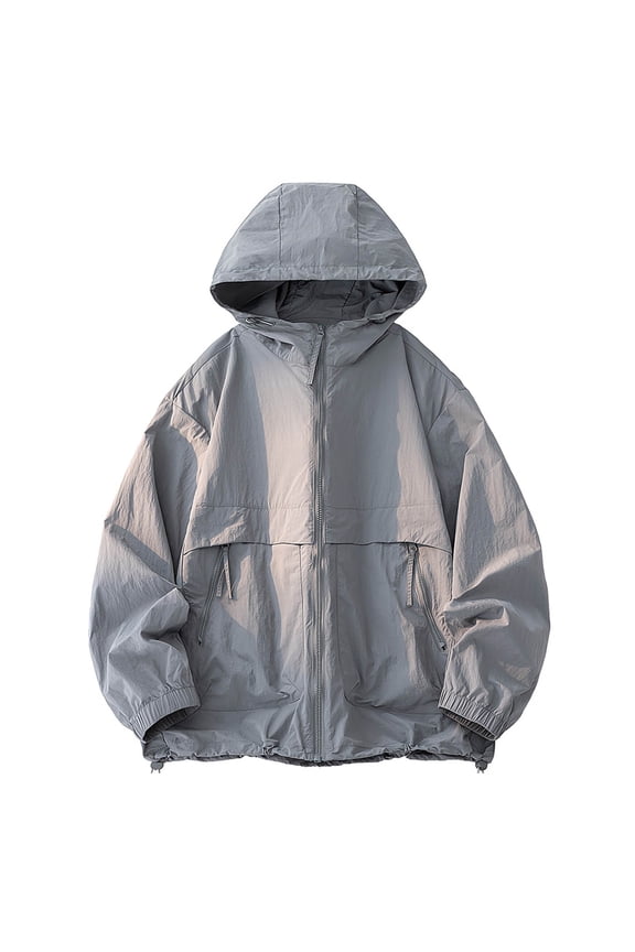 Mens Jackets Casual Outerwear Summer Fashion Upf50+sun Protection Clothing for Men, Outdoor Sports Leisure, Lightweight Breathable Men's Long Sleeved Hooded Outer Tops Plus Size
