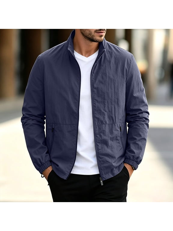 Mens Jackets Fall Outerwear Big & Tall Long Sleeve Winter Fashion Solid Color Outdoor Business Pocket Outer Tops Plus Size