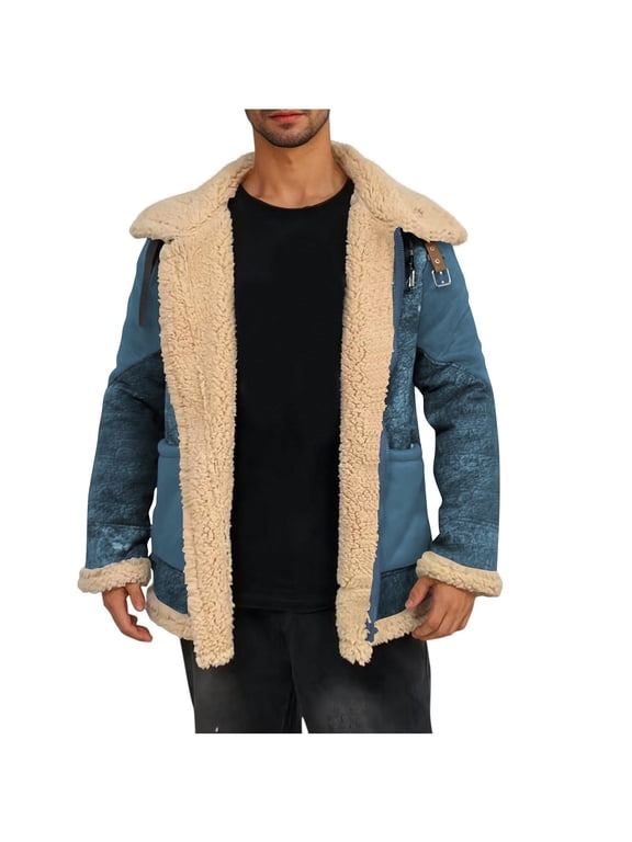 Mens Jackets Fashion Outerwear Big & Tall Casual Winter Patchwork Turndown Collar Zipper Long Sleeve Coat Outer Tops Plus Size