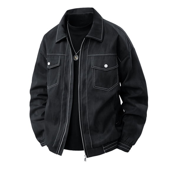 DayScoop Mens Jackets Winter Outerwear Big & Tall Casual Fashion Long Sleeve Solid Zipper Cardigan Turndown Collar Pocket Outer Tops Plus Size