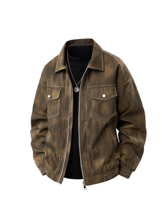Mens Jackets Winter Outerwear Big & Tall Casual Fashion Long Sleeve Solid Zipper Cardigan Turndown Collar Pocket Outer Tops Plus Size