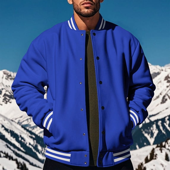 DayScoop Mens Jackets Winter Outerwear Casual Fall Fashion Solid Color Long-sleeved Windproof Pull-over Collar Buttoned Pockets Thick Outer Tops