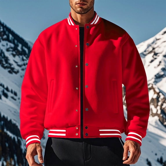 DayScoop Mens Jackets Winter Outerwear Casual Fall Fashion Solid Color Long-sleeved Windproof Pull-over Collar Buttoned Pockets Thick Outer Tops