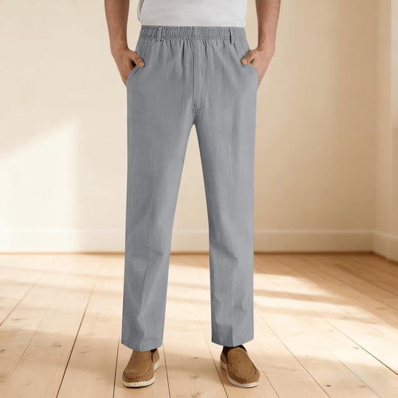 DayScoop Mens Pants Casual Trousers Big & Tall Summer Fashion Long Elastic Waist Drawstring Comfy Pocket Full Length Pants Plus Size