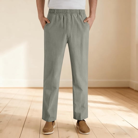 DayScoop Mens Pants Casual Trousers Big & Tall Summer Fashion Long Elastic Waist Drawstring Comfy Pocket Full Length Pants Plus Size