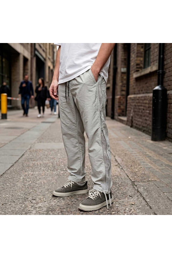 Mens Pants Casual Trousers Summer Fashion Solid Color Zipper Mesh Lining Sport Pocket Elastic Waist Full Length Pants