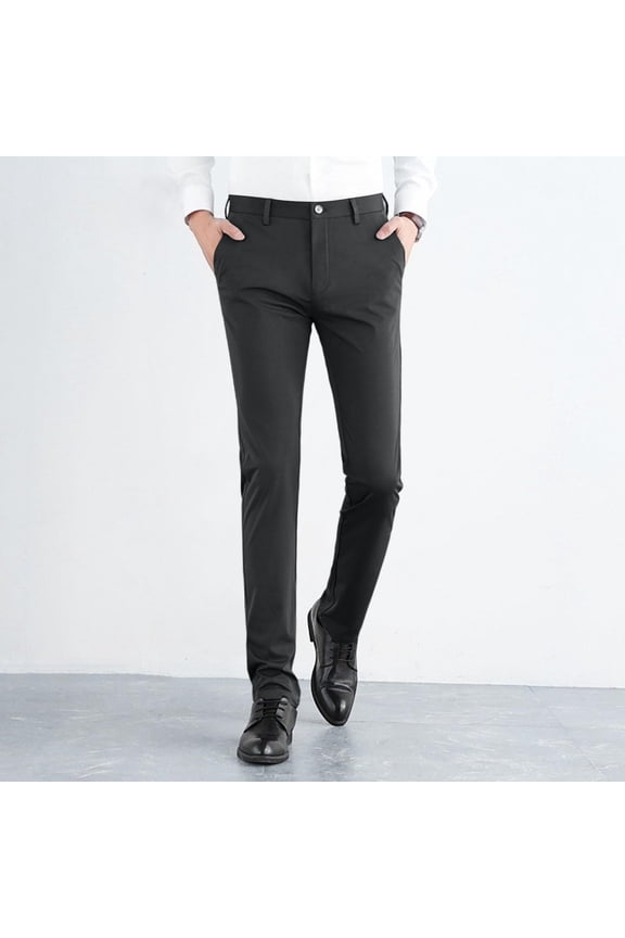 Mens Pants Casual Trousers Summer Fashion Straight-leg High-elasticity Tailored Business Thin Ice Silk Full Length Pants