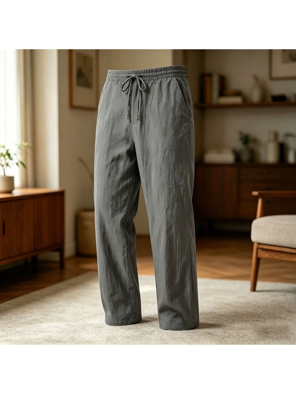 Mens Pants Casual Trousers Summer Solid Color Big & Tall Fashion Fast Drying Loose Straight Outdoor Ice Silk Trendy Thin Full Length Pants