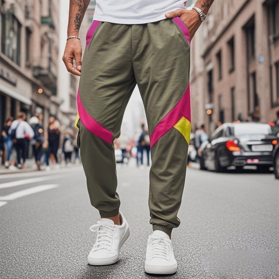 DayScoop Mens Pants Solid Color Trousers Summer Fashion Casual Sport Pocket Elastic Ankle Binding Waist Jogger Full Length Pants