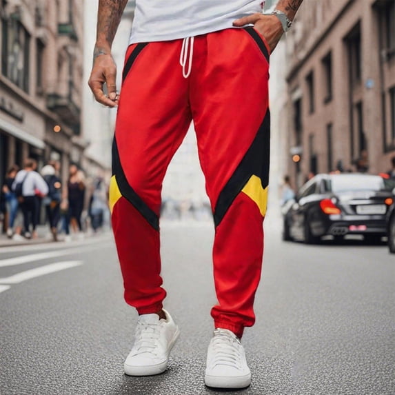DayScoop Mens Pants Solid Color Trousers Summer Fashion Casual Sport Pocket Elastic Ankle Binding Waist Jogger Full Length Pants