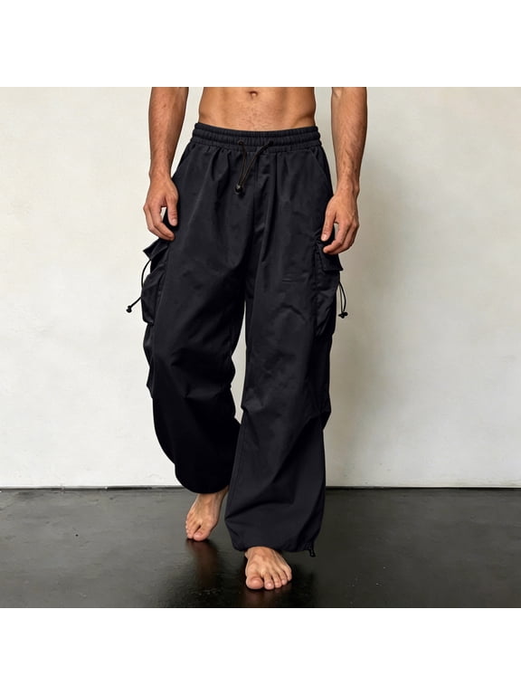 Mens Pants Summer Cargo Big & Tall Casual Fashion Multi-functional Loose Style Drawstring Straight Leg Leggings Long Couple Full Length Pants Plus Size