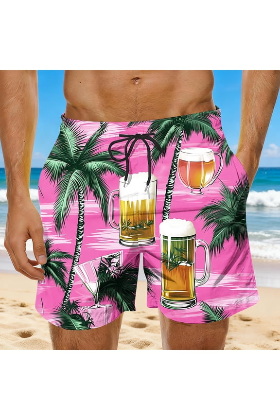 Mens Plus Size Shorts Fashion Breeches Oversize Casual Summer Printed Basic Drawstring Beach Short Pants