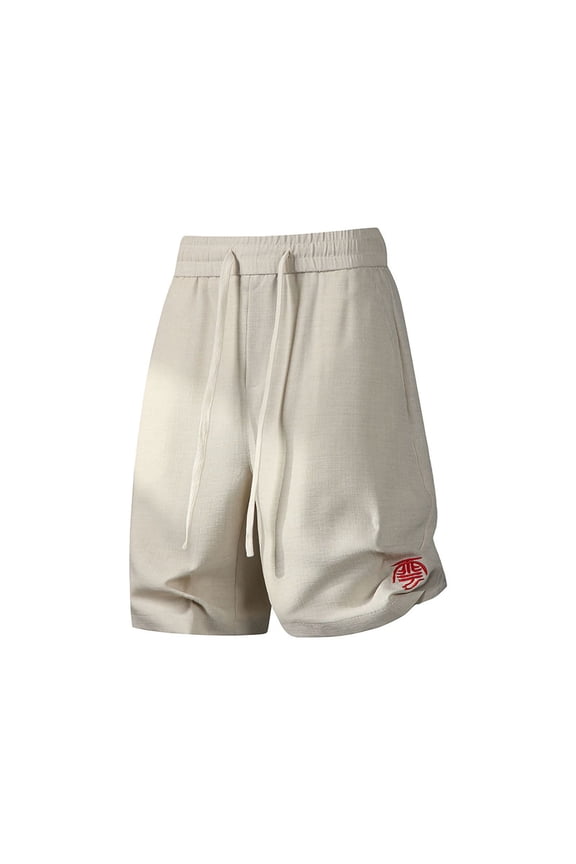 Mens Plus Size Shorts Fashion Breeches Summer Casual Quickdrying Five Quarter Embroidery Drawstring Breathable Versatile Short Pants