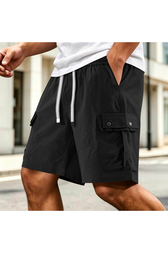 Mens Plus Size Shorts Summer Breeches Solid Color Casual Fashion Multi-pocket Elastic Waist Short Pants