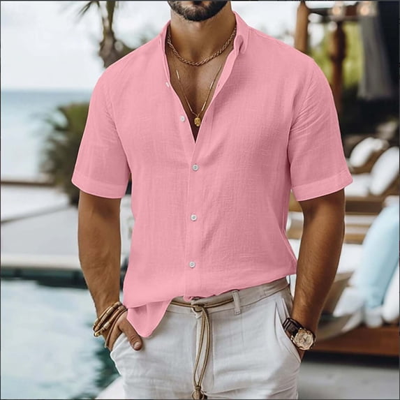DayScoop Mens Shirt Casual Blouse Summer Fashion Short Sleeve Loose Beach Breathable Turndown Collar Button Up Top Tees