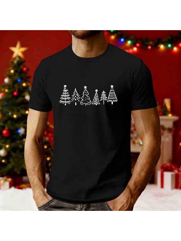 Mens Short Sleeve T-Shirts Casual T Shirt Summer Christmas Print Sports Fashion Round Neck Top Shirts