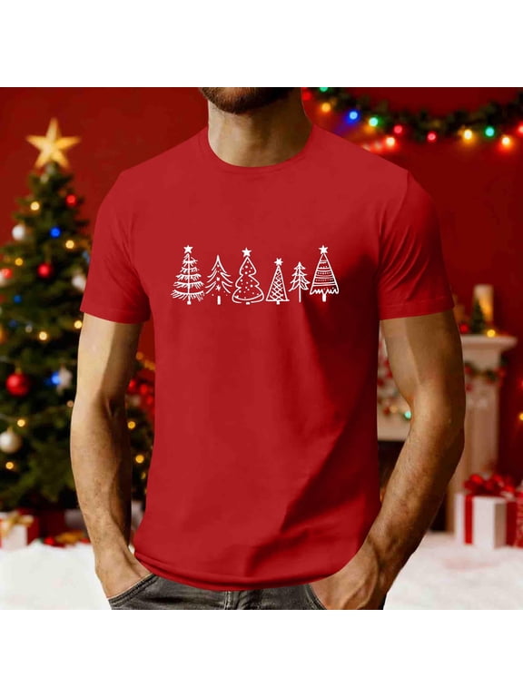 Mens Short Sleeve T-Shirts Casual T Shirt Summer Christmas Print Sports Fashion Round Neck Top Shirts