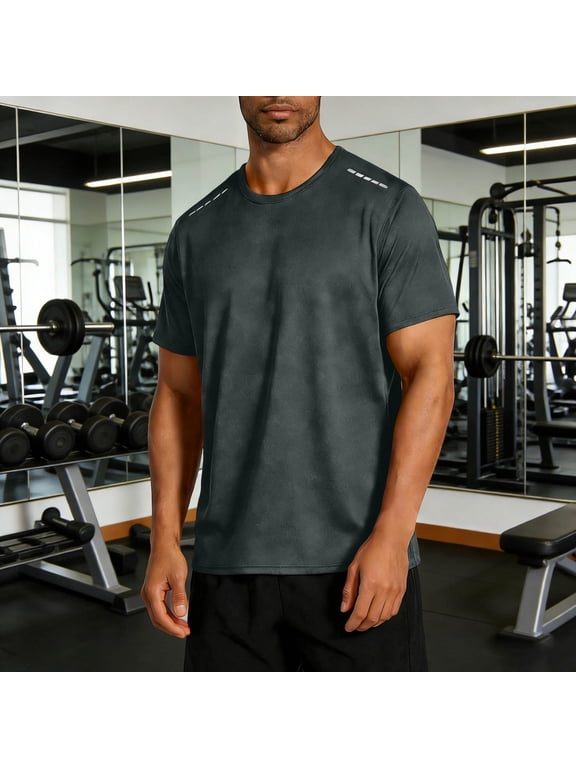 Mens Short Sleeved T-Shirt Round Neck T Shirt Summer Fashion Casual Training Sports Solid Color Running Fitness Top Tees