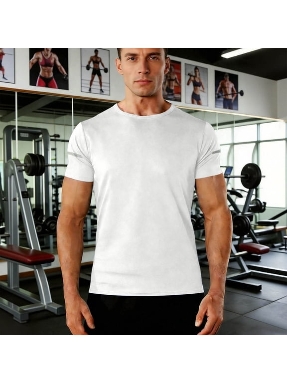Mens Short Sleeved T Shirt Round Neck TShirt Summer Fashion Casual Training Sports Solid Color Running Fitness Tops Tees