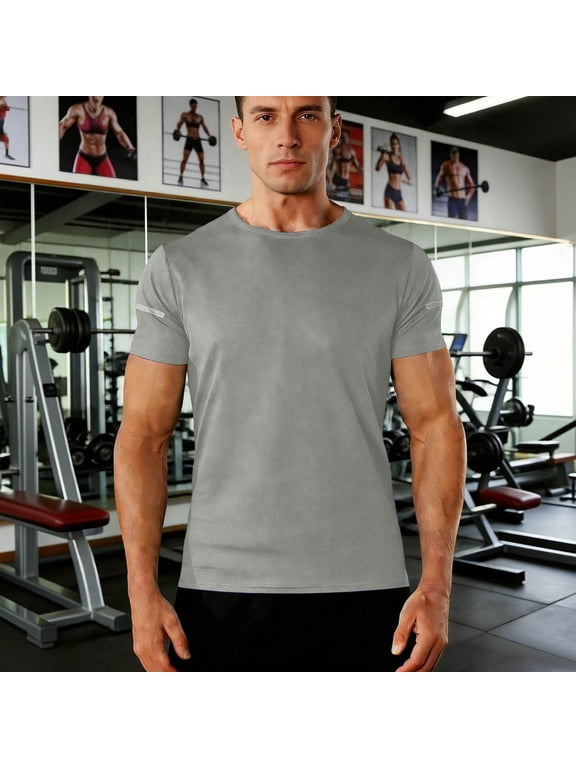 Mens Short Sleeved T Shirt Round Neck TShirt Summer Fashion Casual Training Sports Solid Color Running Fitness Tops Tees