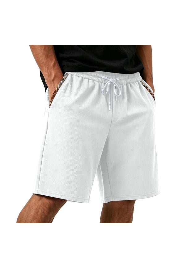 Mens Shorts Solid Color Breeches Summer Casual Fashion Sports Elastic Waist Drawstring Pocket Short Pants