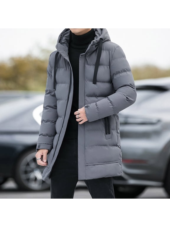 Mens Solid Color Jacket Casual Parkas Big & Tall Long Sleeve Fashion Puffer Hooded Full Zip Waterproof Warm Coat Plus Size