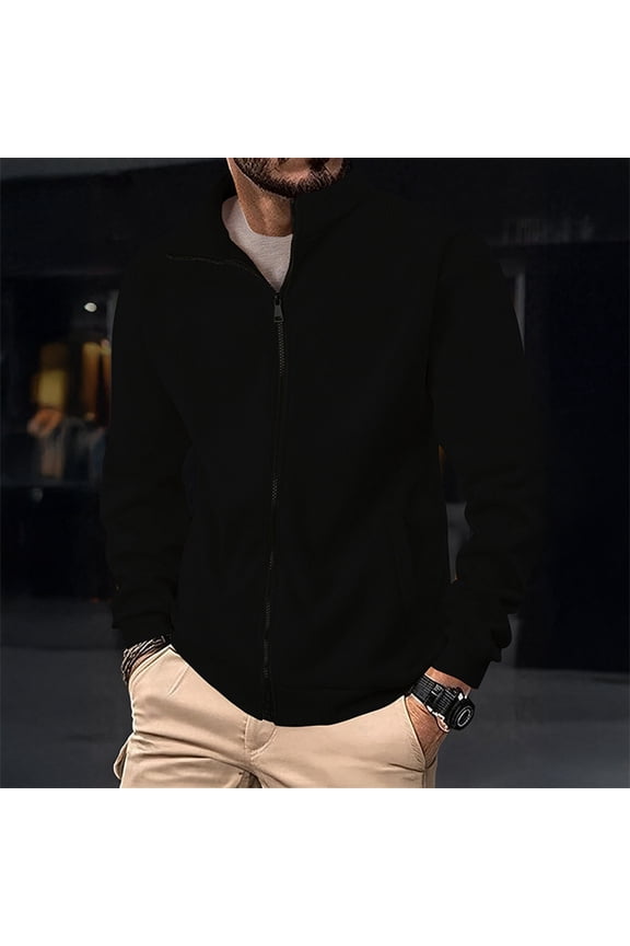 Mens Solid Color Jackets Casual Outerwear Winter Fashion Corduroy Patchwork Stand Up Collar Zipper Long Sleeved Outer Tops