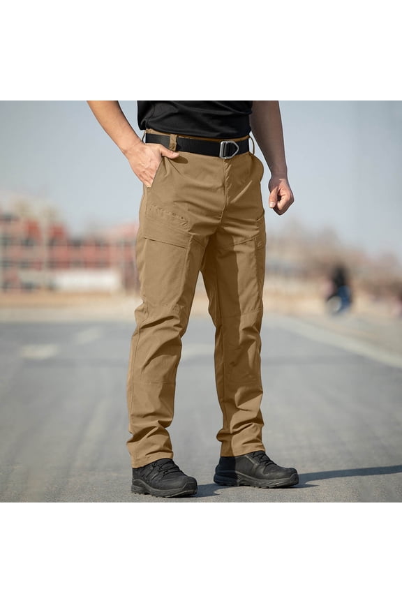 Mens Solid Color Pants Fashion Bottoms Summer Casual Waterproof Multi Pocket Outdoor Workwear Trousers