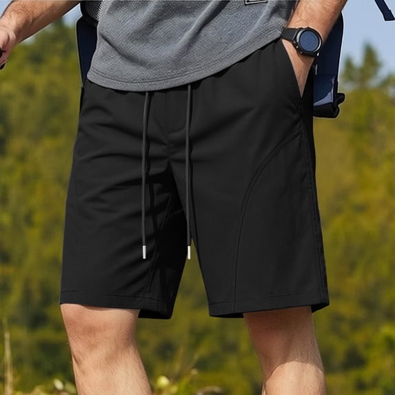 DayScoop Mens Solid Color Shorts Casual Bottoms Sporty Elastic Waist Multiple Pockets Workstyle Five Pocket Short Pants