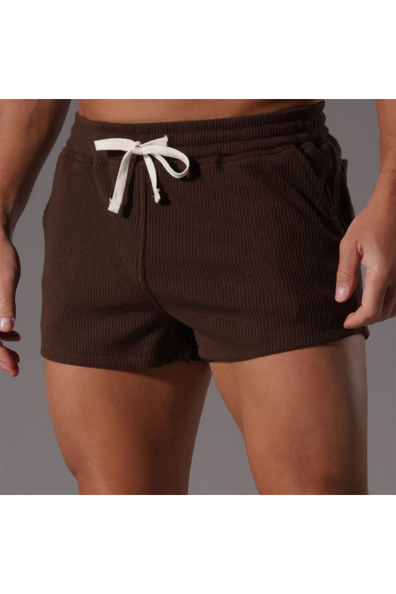 Mens Solid Color Shorts Fashion Breeches Casual Summer Striped Sports 2-point Breathable Short Pants