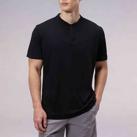 DayScoop Mens Solid Color T-Shirts Casual T-Shirt Outdoor Training Snap Buttons Style Short Sleeve Round-Neck Shirt Top