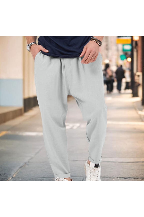 Mens Summer Pants Fashion Trousers Casual Solid Color Trendy Plus Size Breathable Sports Full Length Pants