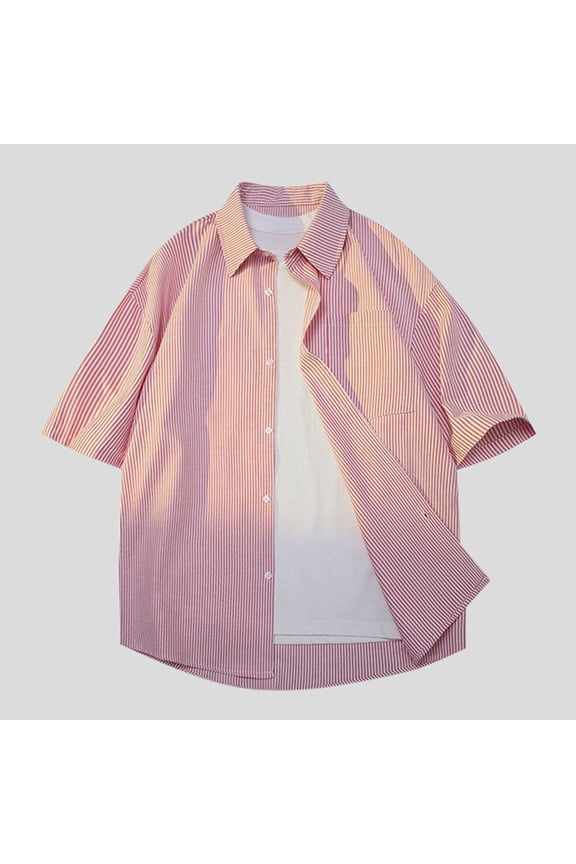 Mens Summer Shirt Casual Blouse Fashion Short Sleeve Vintage Striped Beach Button Breathable Top Tees