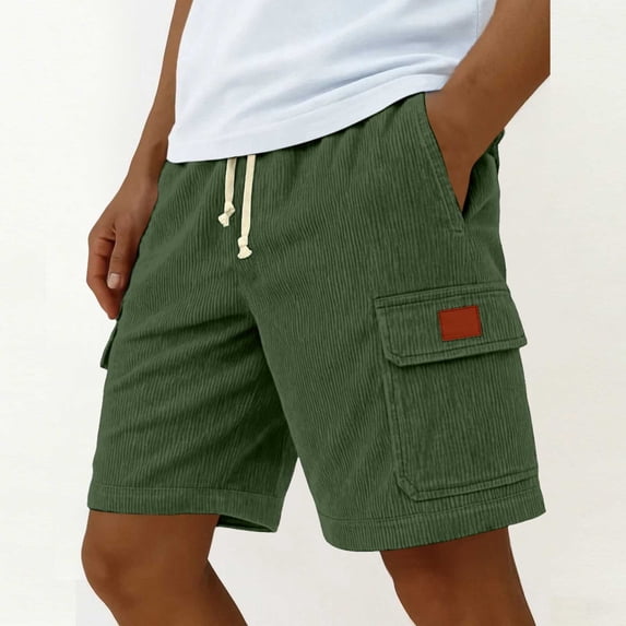 DayScoop Mens Summer Shorts Casual Bottoms Solid Color Pocket Bandage Elastic Waist Fashionable Cargo Loose Short Pants