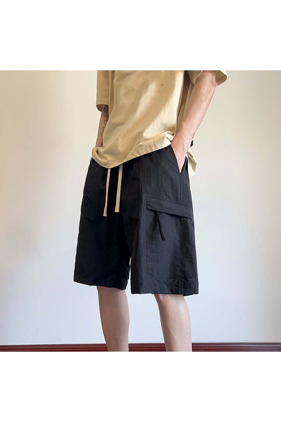 Mens Summer Shorts Casual Breeches Fashion Bandage Elastic Waist Cargo Solid Color Zipper Pocket Short Pants