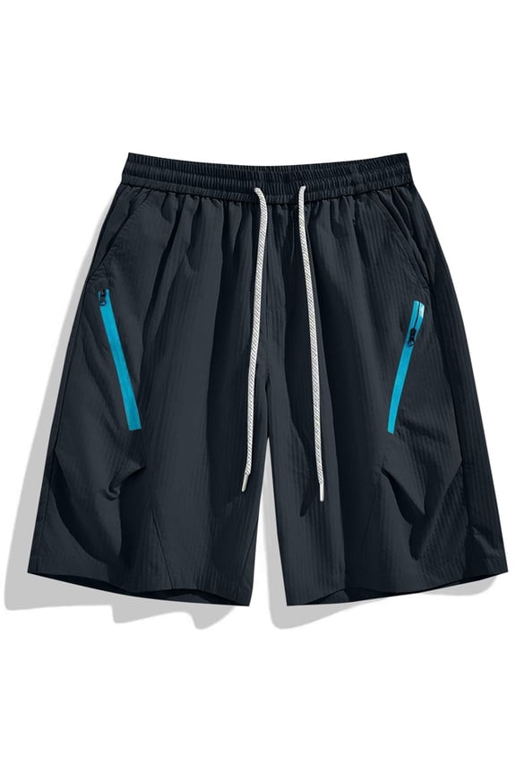 Mens Summer Shorts Fashion Breeches Casual Solid-color Loose Elastic Waist Outdoor Sports Zipper Multi-pocket Short Pants Plus Size