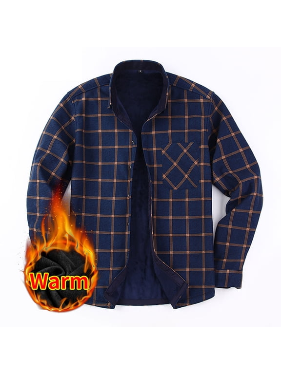 Mens T-Shirt Fall T Shirt Casual Long Sleeve Fashion Turndown Collar Pockets Button Down Flannel Plaid Fleece Lined Warm Tops