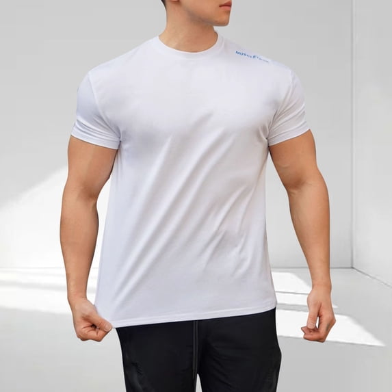 DayScoop Mens T-Shirts Solid Color T Shirt Short Sleeve Round-Neck Casual Big & Tall Summer Fashion Loose Fitness Training Exercises Tops Tees