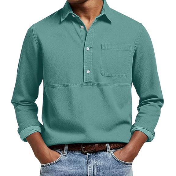 DayScoop Mens T-shirt Casual T Shirt Summer Solid Color Fashion Long Sleeve Rayon Collar Button Pocket Hyperline Tops Tees
