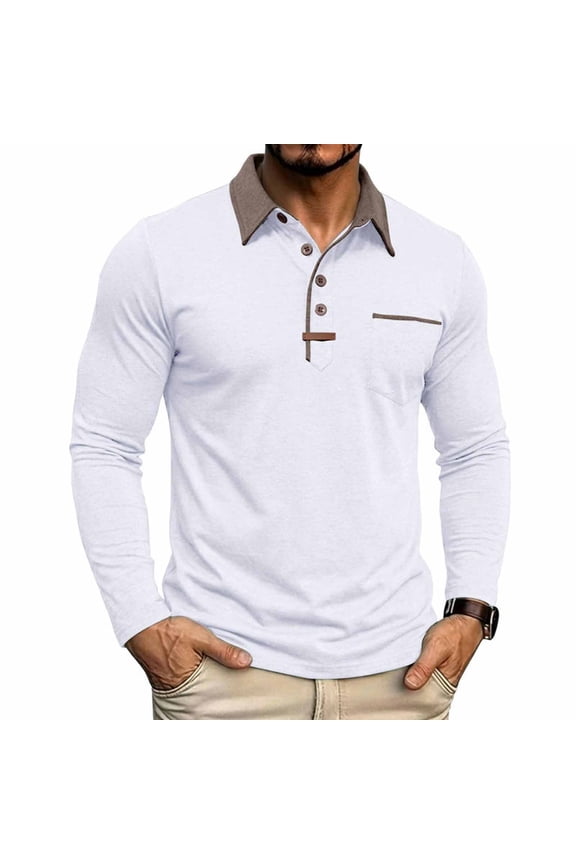 Mens T-shirt Long Sleeve T Shirt Solid Color Summer Fashion Casual Half-buttoned Open Close Turndown Collar Tops Tees