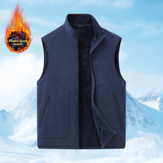 DayScoop Mens Vest Solid Color Sleeveless Jacket Big & Tall Casual Lamb Wool Thick Zipper Pocket Top Plus Size