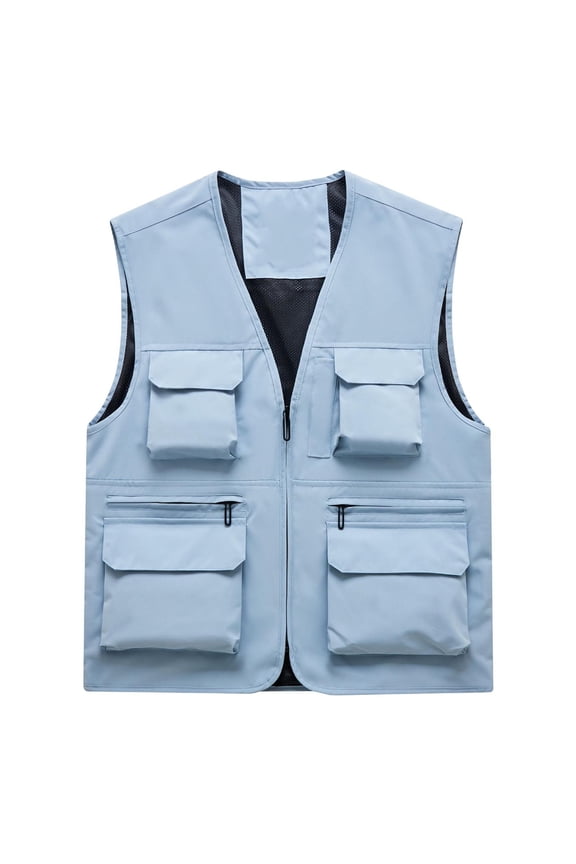 Mens Vest Solid Color Sleeveless Jacket Big & Tall Fashion Winter Thin Sports Multi-Bag Casual-Drying Loose Mountaineering Tooling Outdoor Top Plus Size