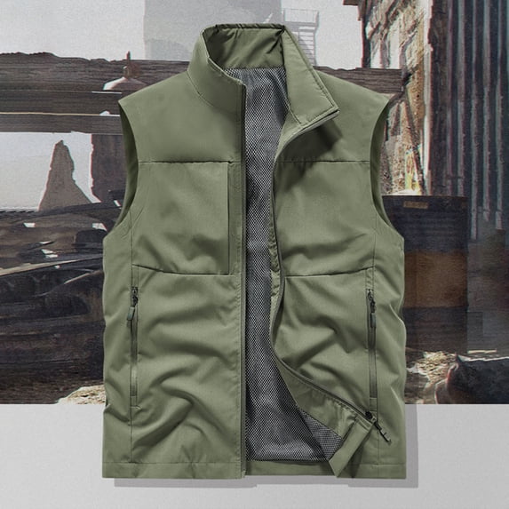 DayScoop Mens Vest Solid Color Sleeveless Jacket Big & Tall Winter Summer Casual Fashion Stand-Up Collar Waistcoat Top Plus Size