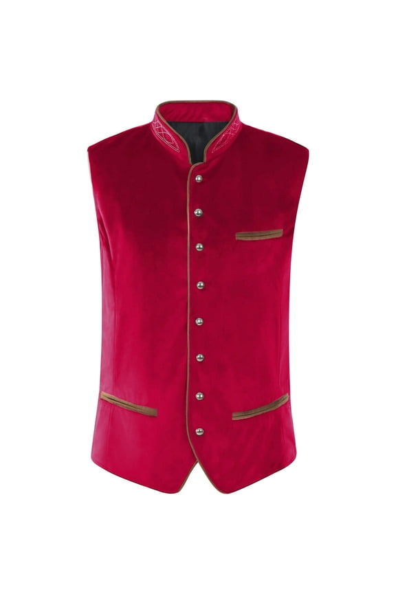 Mens Vest Solid Color Sleeveless Jacket Winter Germany Beer Festival Stage Performance Dress Bar Party Stand Up Collar Top