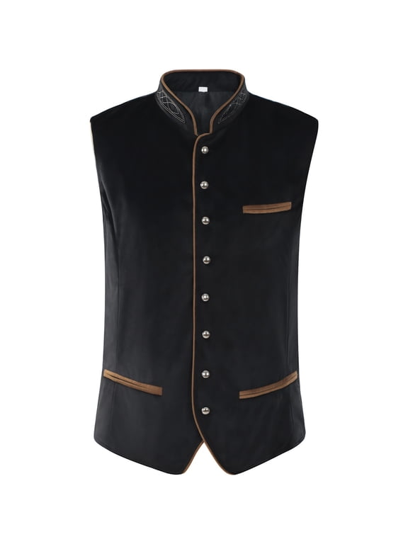 Mens Vest Solid Color Sleeveless Jacket Winter Germany Beer Festival Stage Performance Dress Bar Party Stand Up Collar Top