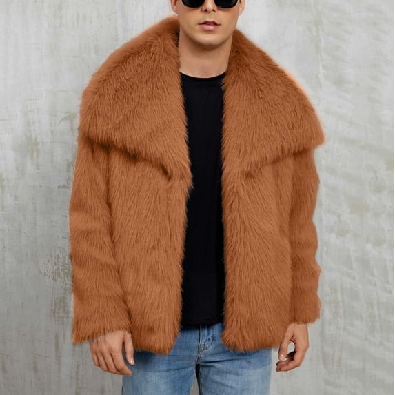 DayScoop Mens Winter Jackets Fashion Outerwear Casual Warm Faux Furry Long Sleeve Turn Down Collar Outer Tops