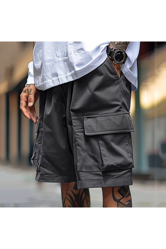Oversize Shorts for Men Summer Breeches Fashion Casual Solid Color Multi Pocket Stretch Waist Elasticated Outdoor Workwear Short Pants Plus Size
