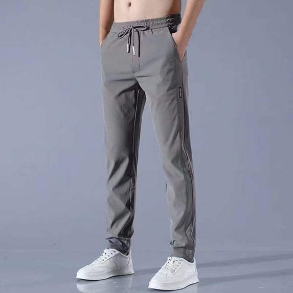 DayScoop Plus Size Pants for Men Plain Trousers Summer Fashion Casual Comfy Pocket Bandage Drawstring Full Length Pants