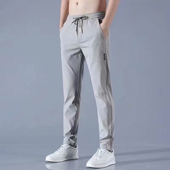 DayScoop Plus Size Pants for Men Plain Trousers Summer Fashion Casual Comfy Pocket Bandage Drawstring Full Length Pants